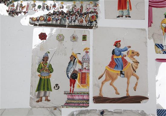 An extensive collection of 19th century Indian gouache on mica pictures, largest 5 x 7in. approx., unframed